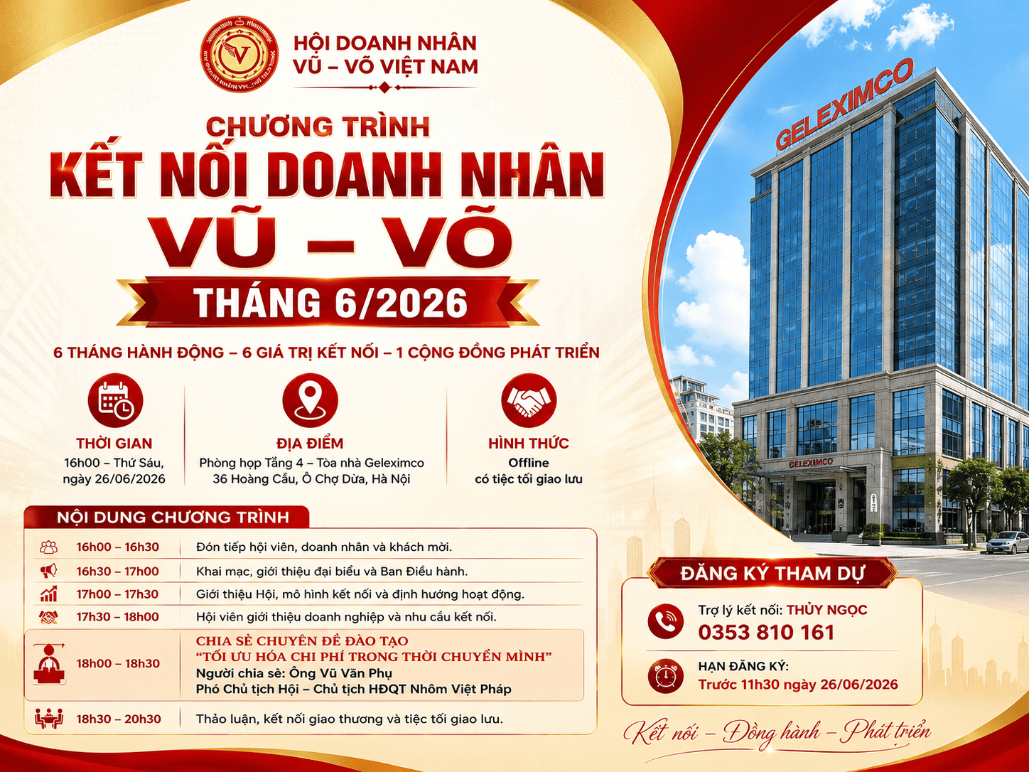 Hội Doanh nhân Vũ - Võ Việt Nam trân trọng kính mời tham dự Chương trình Kết nối Doanh nhân tháng 6/2026